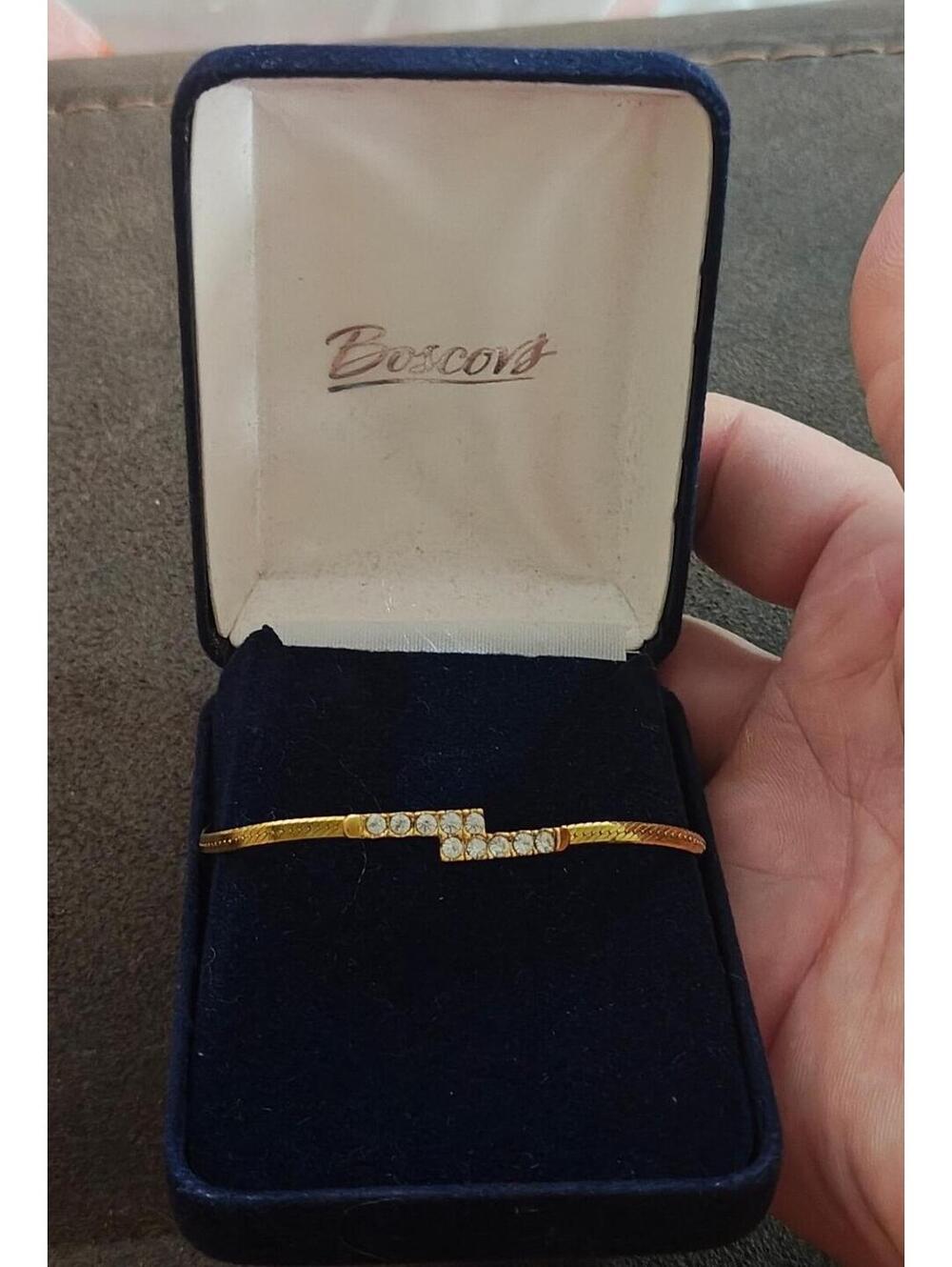 1970 Gold Tone Crossover Bypass Bar Bracelet With Crystal Rhinestone Accents
